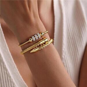 18K Gold Plated Nail Bracelet Set, Adjustable Stackable Bangles for Women 2 Pcs.